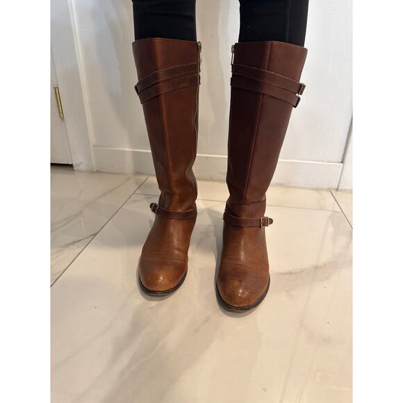 land’s End brown leather knee-high riding boots with buckle straps Size 9 - Picture 4 of 12